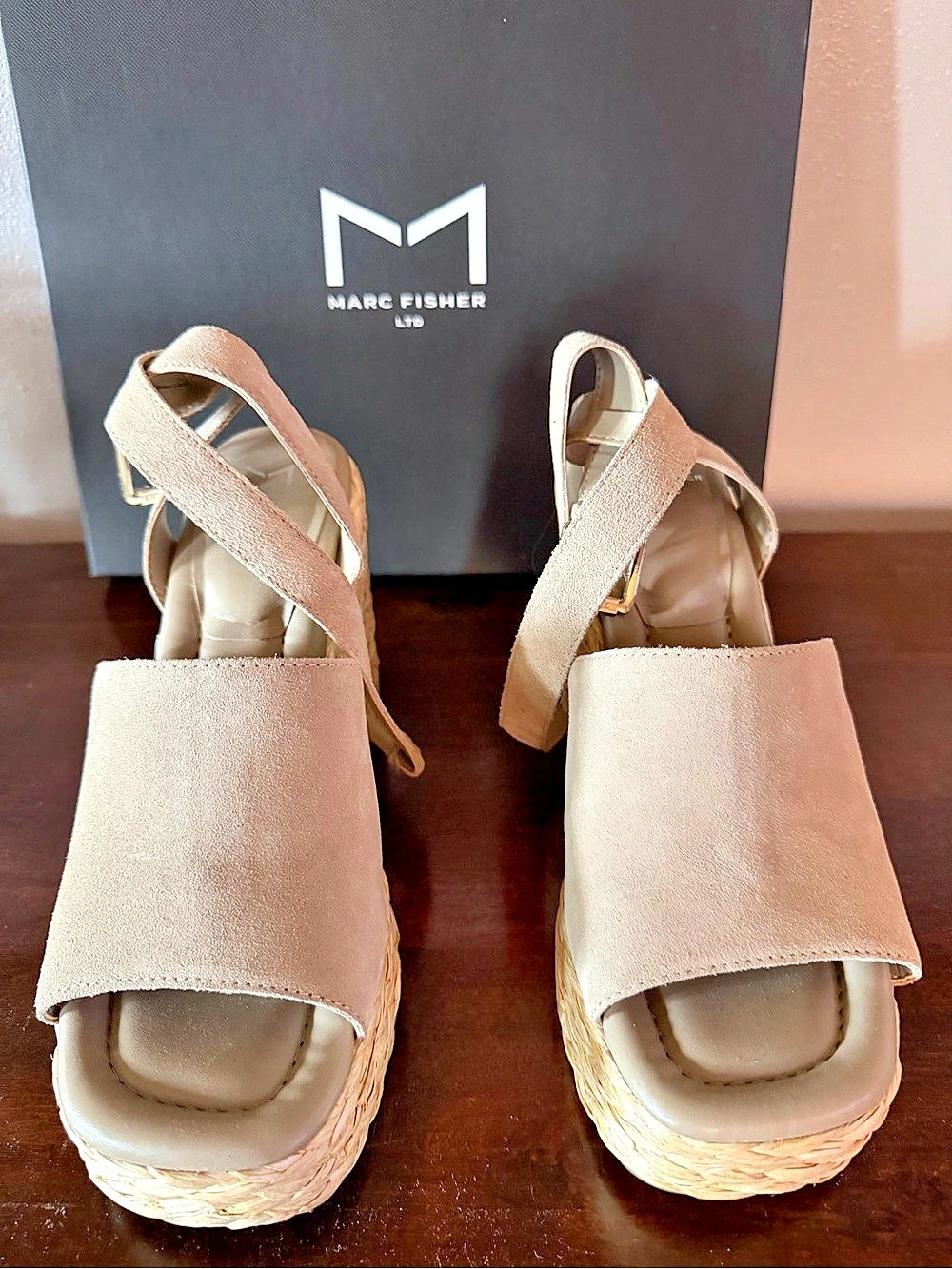 Marc Fisher Milly Wedge Sandals in Beige US 8